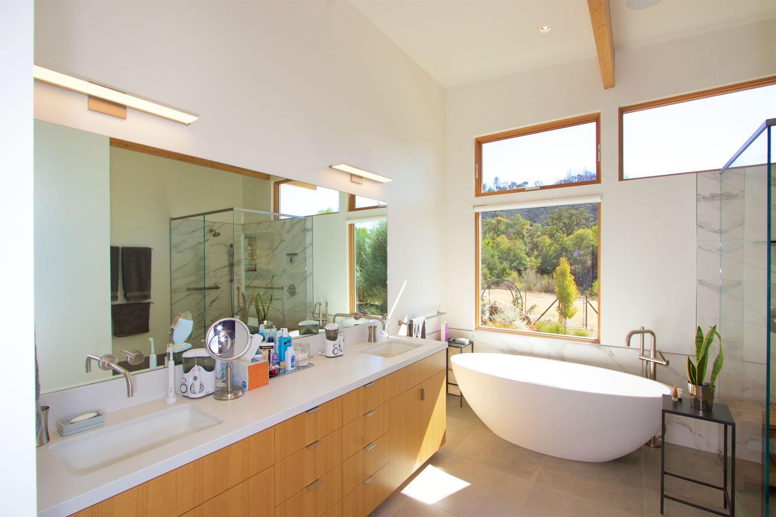 Primary bath — freestanding tub and double vanity